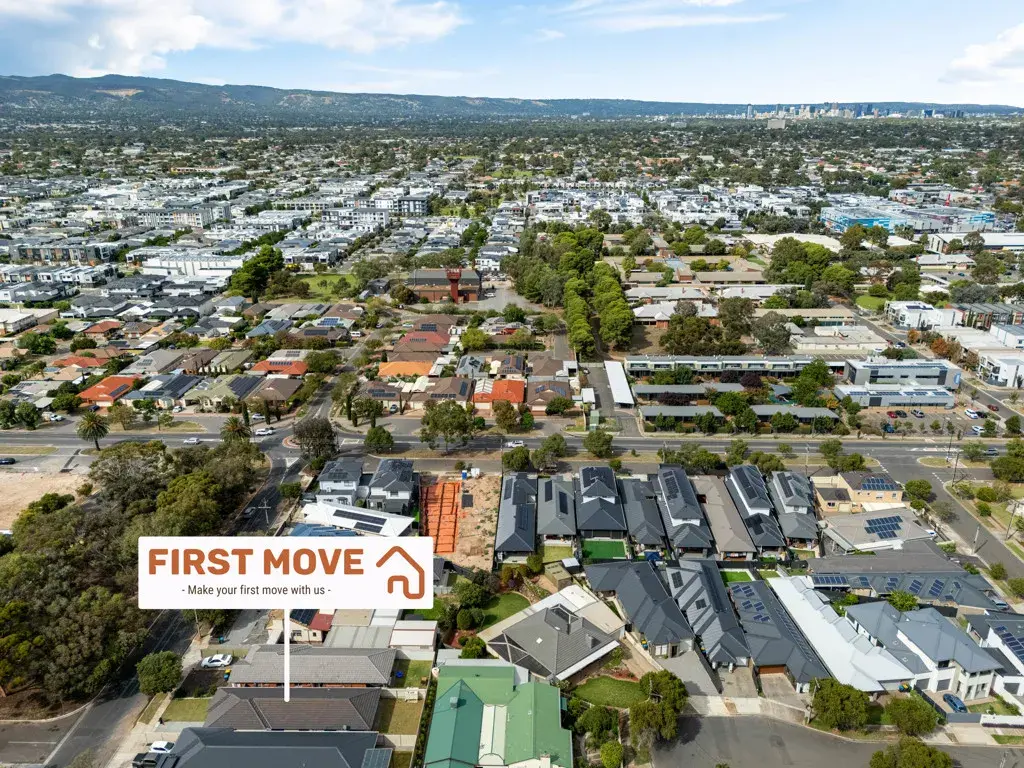 5A Rowe Avenue, Northfield, SA 5085 Aerial view of suburban neighborhood.