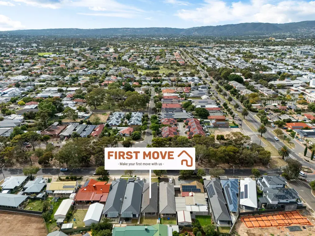 5A Rowe Avenue, Northfield, SA 5085 Aerial view of suburban neighborhood.