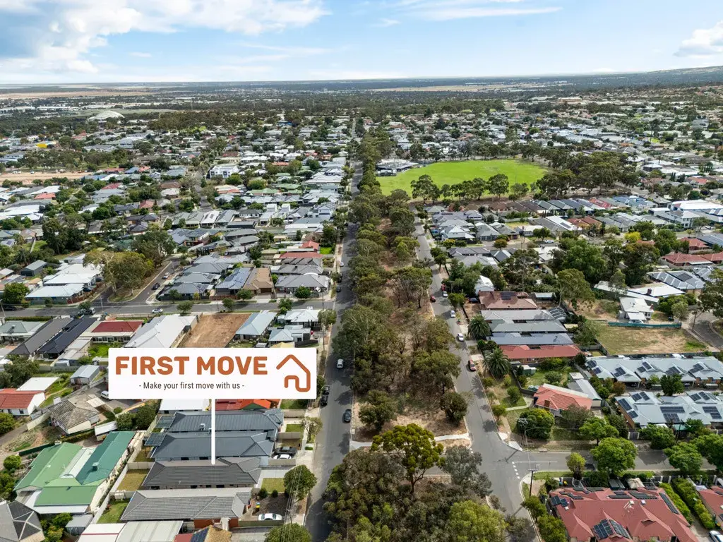 5A Rowe Avenue, Northfield, SA 5085 Aerial view of suburban neighborhood.