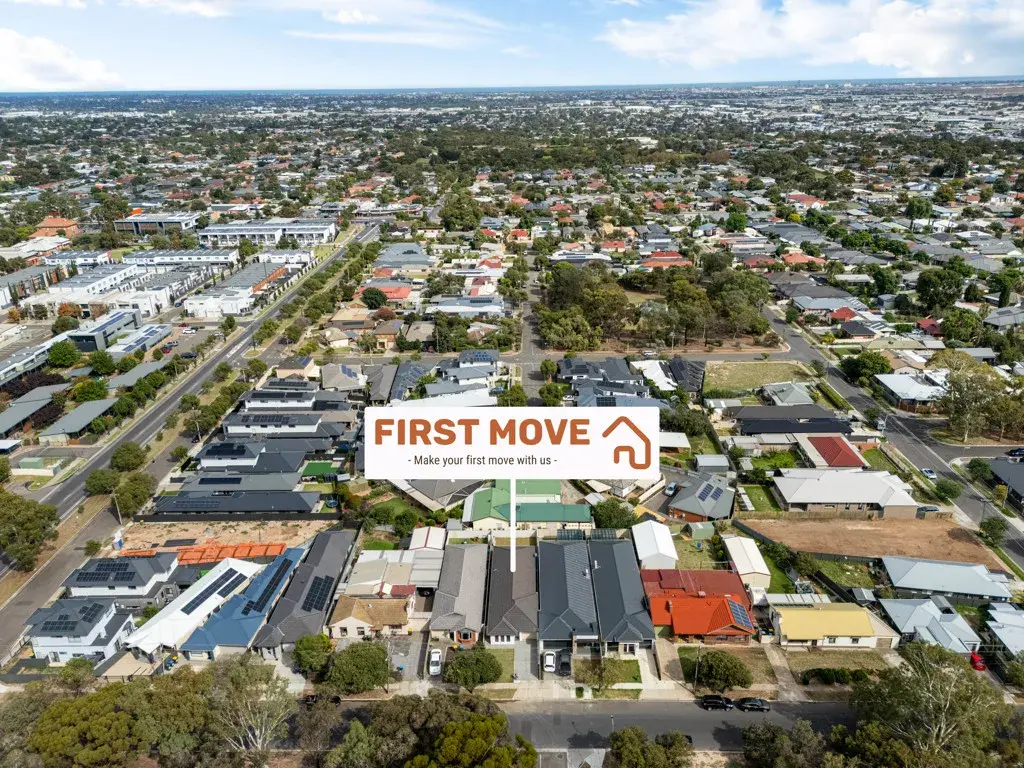 5A Rowe Avenue, Northfield, SA 5085 erial view of suburban neighborhood.