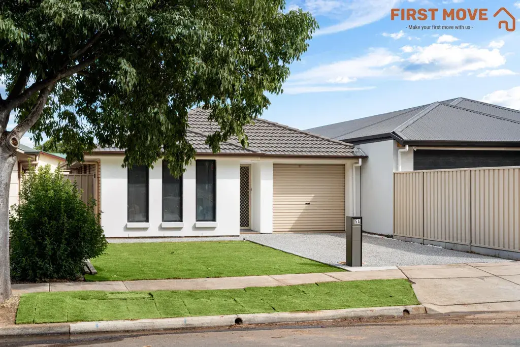 5A Rowe Avenue, Northfield, SA 5085 road view main Modern house with green lawn.